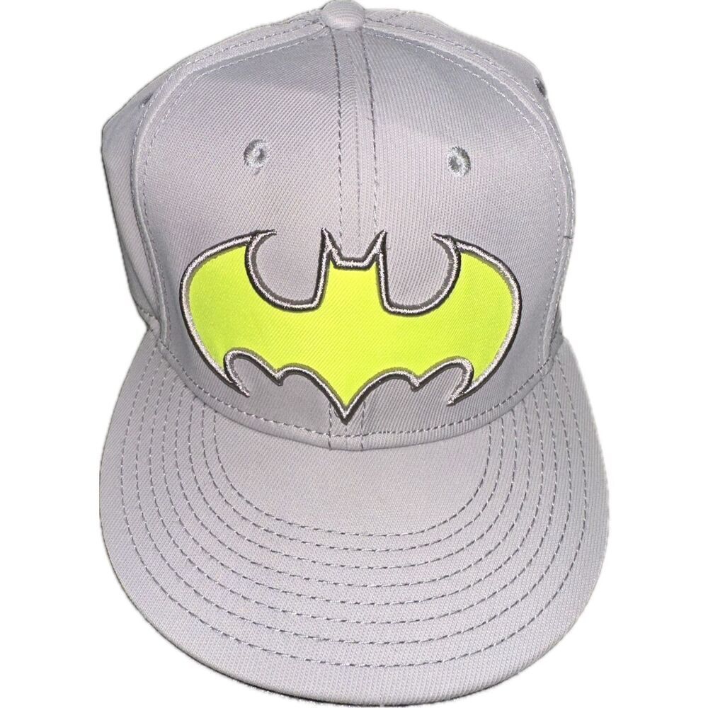 Batman Hat/Cap DC Comics With Embroidered Name & Logo Gray & Lime Elastic OS‎